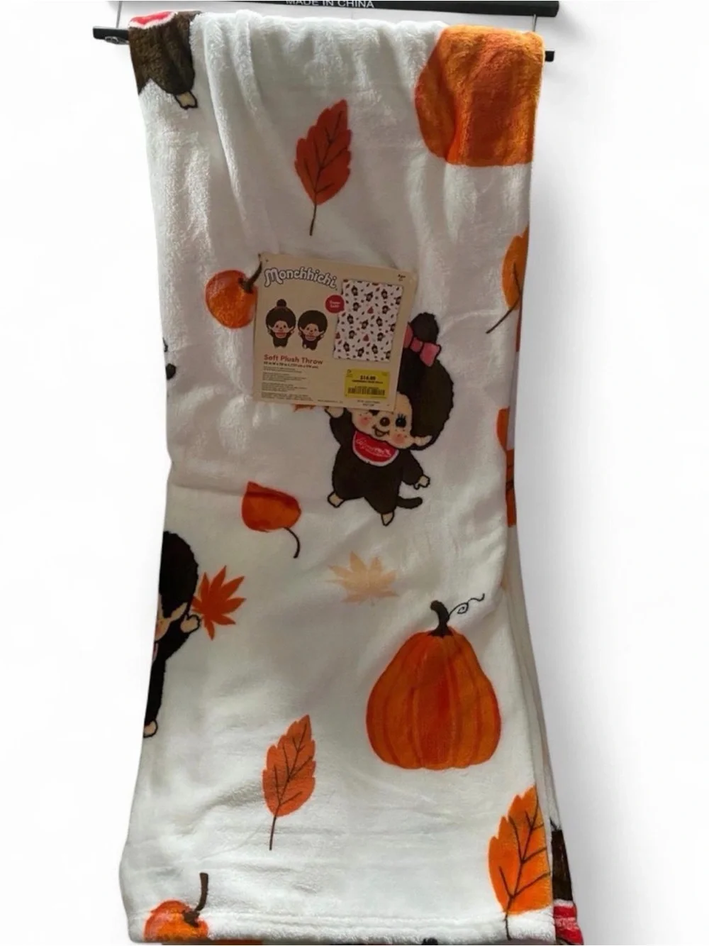 Kids Fall Plush Throw Blanket - White & Orange